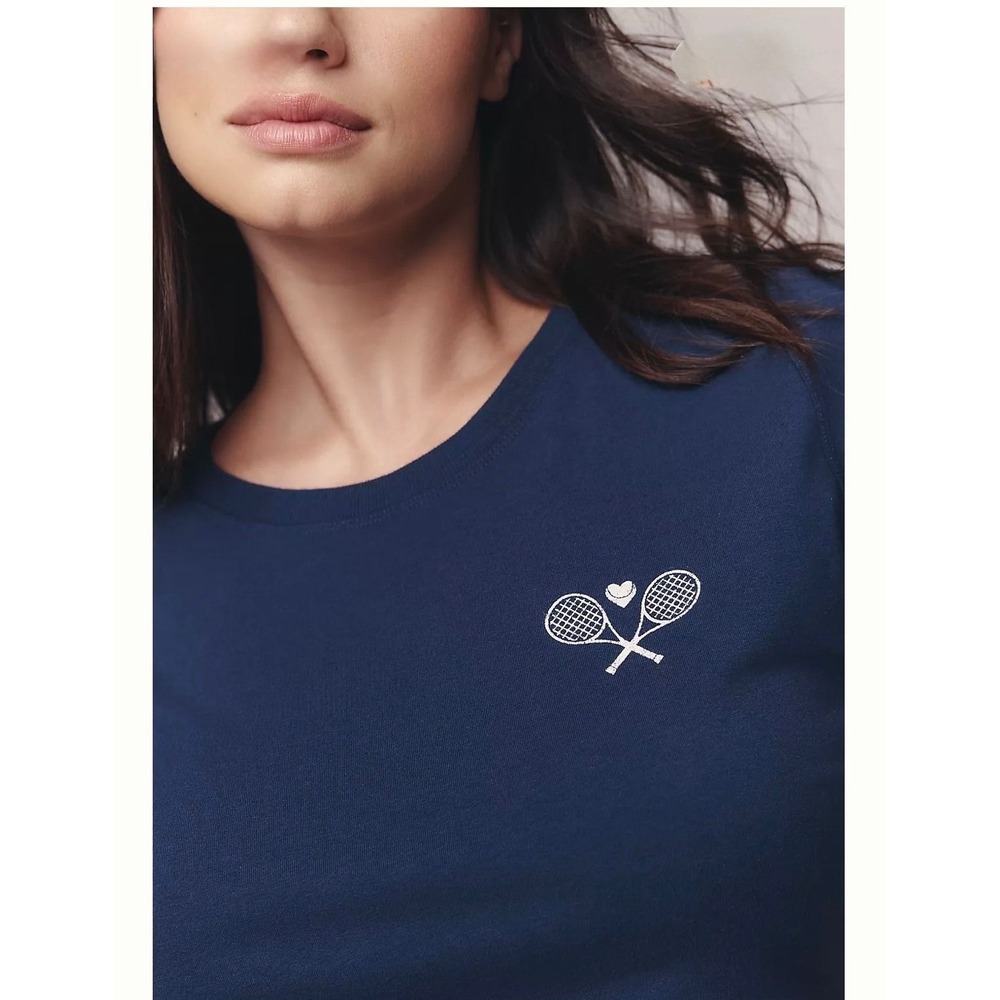 Daily Practice Navy Blue Tennis Graphic Short Sleeve Tee Cropped Small NWT New - Picture 7 of 9